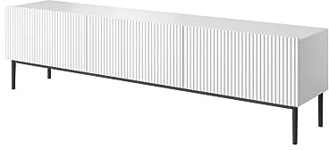 bogart TV Lowboard Nicole 200 cm mit 3 Klappen/Türen, Griffloses Öffnungssystem, Schwarz Metallfüße, Fernsehtisch, TV-Möbel, Fernsehschrank, TV Tisch, TV Schrank, TV Bank