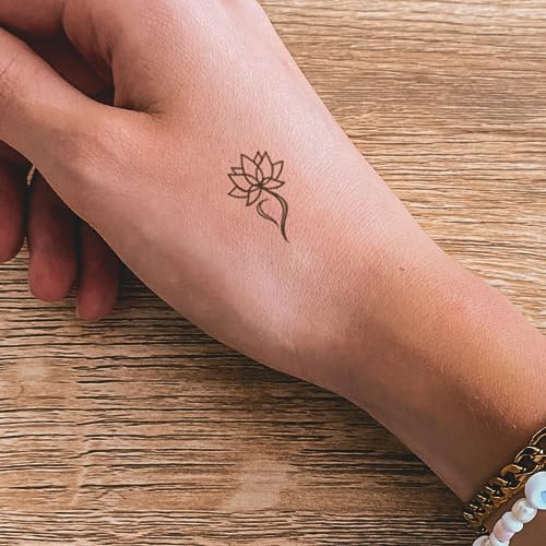 Inkster® Abstrakter Lotus Tattoo | Temporäres Tattoo mit EU-Kosmetikzertifizierung | wasserfest + vegan | revolutionäres 2-Wochen-Tattoo | Fake Tattoos und Klebetattoos für Erwachsene