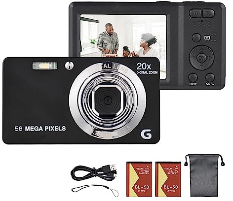 Andoer 2.7-inch TFT Portable Digital Camera 56MP 4K Ultra HD 20X Zoom Auto Focus Self-Timer Face Detection Anti-shaking with 2pcs Batteries Hand Strap Great Gift for for Kids Teens