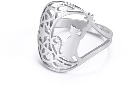 kkjoy Katze Ringe Edelstahl Cute Katzen Ringe Versprechen Ring Katze Fans Schmuck Geschenk für Frauen Mädchen