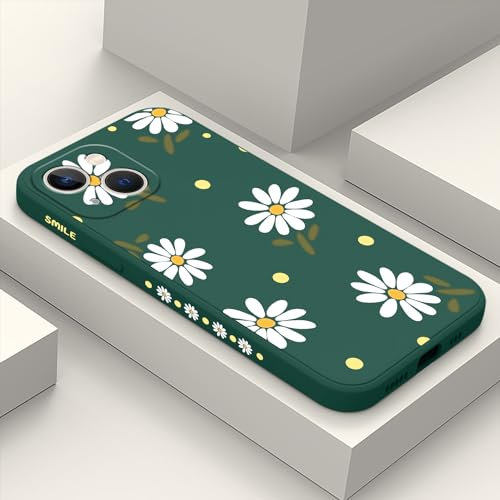 LEECG for iPhone 13 Mini Case Flower Butterfly Cute Astronaut Design Phone Cover Soft Microfiber Lining Slim Liquid Silicone 13 Mini Phone Case-Daisy Green