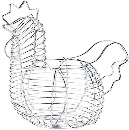 Lisher Paniers ¨¤ ?ufs en M¨¦Tallique pour ?ufs, Porte-?ufs en Forme de Poulet, Paniers Ronds Rustiques Rassemblant des ?ufs avec Poign¨¦e
