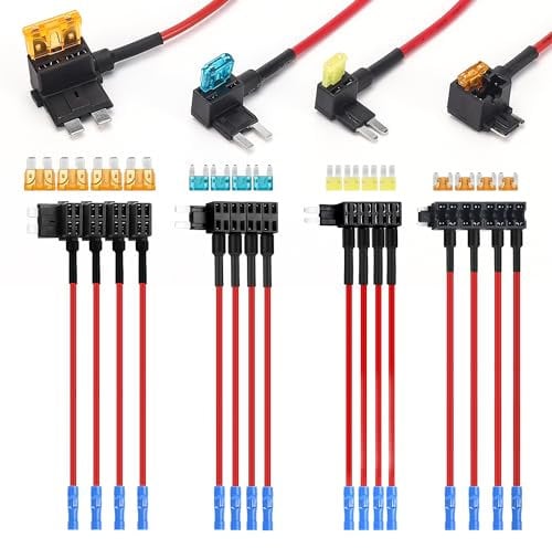 Bulgilia 16 Pack Add-a-Circuit Fuse Taps - 12V, 4 Types, Low Profile Mini Fuse Holder Adapter Kit for Cars, Trucks, Boats