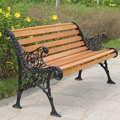Outdoor Garden Bench Park Seat Chair, Patio Benches Chair with Cast Iron & Hardwood Structure, Weather Proof Porch Outdoor Furniture Loveseat, Perfect for Backyard, Deck, Lawn, Poolside ( Color : C ,