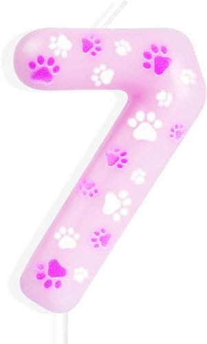 mciskin Pink Dog Paw Birthday Candles,Boy Girl 7th Birthday Decoration,Pink Birthday Number Candles,Cute Paw Print Number 7 Candles for Cake,Dog Party Cake Decorations, Pet Themed Party Supplies