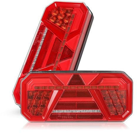Yuanjoy LED Anhänger Rücklicht Set, 10–30 V Universal Rücklicht, IP67 Wasserdicht Multifunktionales Beleuchtungs Rücklichten mit Brems, Blinker, Position, Rückfahr, Nebel, Kennzeichenbeleuchtung