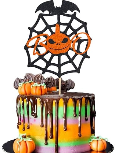 Arthsdite 1Pc Halloween Boo Cake Topper Jack and Sally Bat Ghost Cake Pick for Halloween Theme Baby Shower Kids Birthday Party Cake Decorations