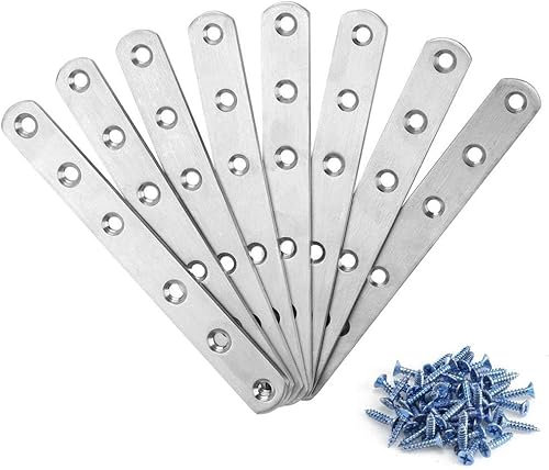 Luabue 8Pcs Metal Flat Brackets for Wood Straight Brackets Joining Mending Plates Stainless Steel Fixing Plate Metal Bracket with Holes 155×19×3mm for Connector Repair Wooden Furniture