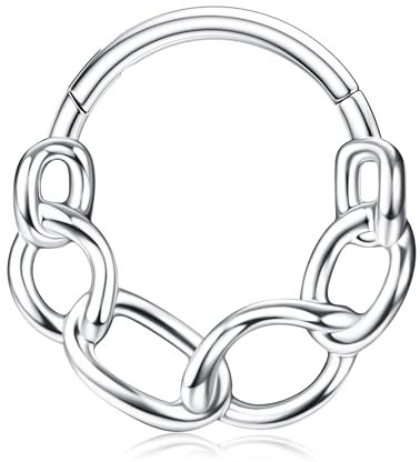 BodyBonita Septum Piercing 16G – 316L Edelstahl Nasenpiercing Nasenring Reifen für Damen Herren Helix Conch Piercings Tragus Daith Knorpel Piercing Silber 8 mm Chains