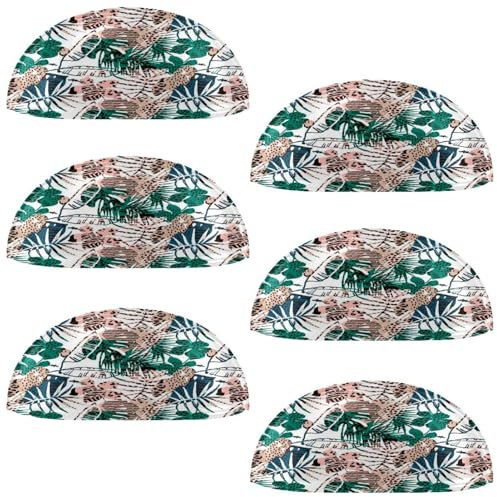 VAPOKF 6 Pcs Shell Cup Handles, Semi Circle Drawer Knobs Pulls Handles Used for Bedroom Dresser Cabinet Cupboard Kitchen Door, Extio Pattern with Palm Animal Prints