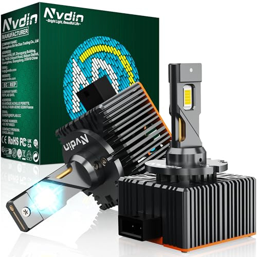 Nvdin bombillas d1s led 30000lm, lámpara para faros de coche, luz de carretera y cruce para proyector, recambio directo para lámparas xenón 35w, 6000k blanco intenso