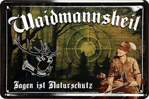 WOGEKA ART Retro Blechschild - Waidmannsheil - Jagen ist Naturschutz - lustiger Spruch als Geschenk-Idee zur Deko, 20 x 30 cm, aus Metall im Vintage Design 1788
