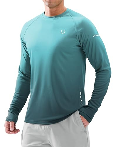 Men's Sun Swim Long Sleeve UPF 50+ Shirts Gradient Green Grey XL