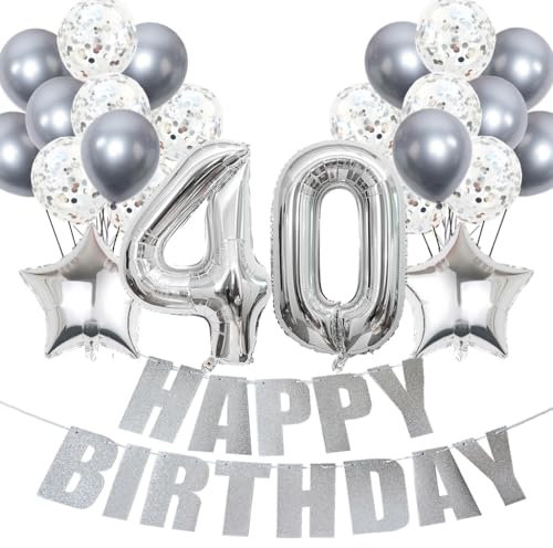 Conruich Luftballons 40. Geburtstag Dekoration, Silber Ballons Happy 40th Birthday DekoDeko 40 Jahre Frau, Folienballon Zahl 40 Silber, Deko 40. Geburtstag Frau, Geburtstagsdeko 40 Jahre Frauen Männer