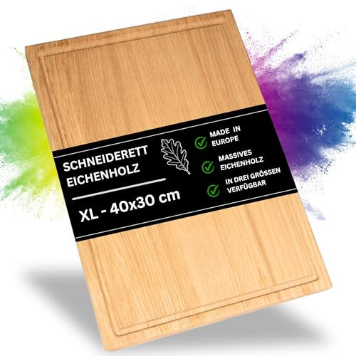 ASTREIN® Schneidebrett Holz | Holzbrett aus massivem EICHENHOLZ | Schneidebrett aus HOLZ | cutting board | Holzschneidebrett | Küchenbrett (XL | 40x30)
