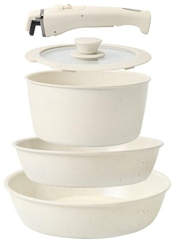 Tibbicc 5 Piece Non Stick Ceramic Saucepans and Pans Set, Non Toxic, PFAS/PFOA/PTFE Free, with Removable Handle for RV Kitchen, Induction and Dishwasher