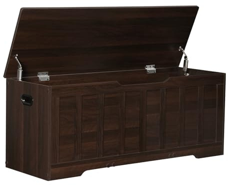 VANKILEY 47.2 Storage Chest Extra Large, Storage Trunk with 2 Safety Hinges, Wooden Storage Bench, Shoe Bench, 47.2x15.7x19.1 Inch, Easy Assembly, for Bedroom, Living Room, Entryway, Espresso