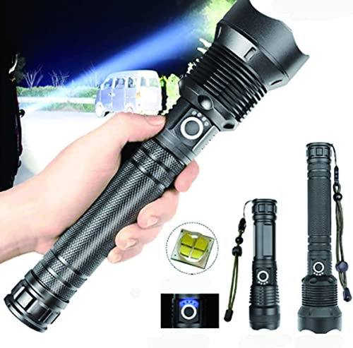 Générique Lampes de Poche Tactiques 90000 High Lumens, Lampe de Poche Super Lumineuse à LED pour la Lampe de Poche à LED Rechargeable (P90 + 2 * 26650)