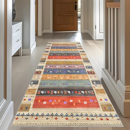 RxueSug Teppich Läufer Flur Lang rutschfest Küchenteppich Waschbar Langer Teppich Läufer 110 x 350 cm Vintage Flurläufer Korridor Teppichläufer Lang für im Wohnzimmer Küche Schlafzimmer