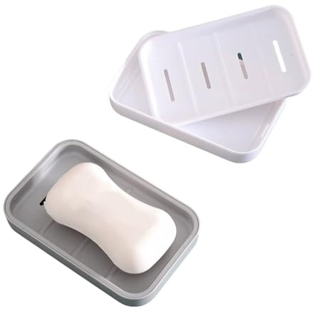 Inlefen 2 Pack Non-Slip Soap Trays, Draining Holders for Bathroom & Kitchen | Drainage holes help soap stay dry, while the non-slip plastic base is ideal for bathrooms, kitchens and travel.