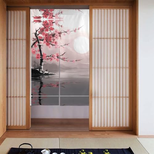 WHJSHOP Bamboo and Cherry blossoms Tree Zen Picture Door curtain partition splicing privacy protection suitable for kitchen, bathroom, room 34x56in