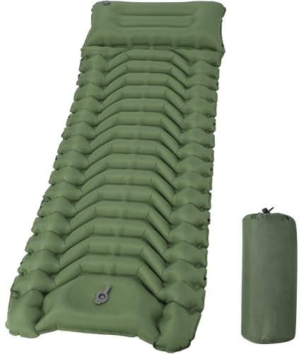 HAUSPROFI Isomatte Camping, Ultraleicht Camping Luftmatratze mit Fußpumpe & Kissen, Aufblasbare Matratze Kompakte und Leichte, Campingmatte für Wandern Strand Outdoor, Grün