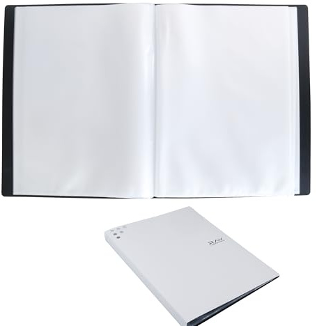 AMO HERMOSO Sichtbuch A4 mit 40 Klarsichthüllen – Sichthüllenmappe Zeugnismappe PP mit 40 Hüllen für 80 Blatt Noten, Zeugnisse & Dokumente – Präsentationsmappe für Büro, Chor & Schule Weiß