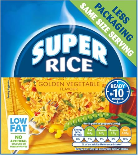 Golden Vegetable Instant Savoury Rice (Pack of 10) | Quick Cook Ready in 10 Minutes | Low Fat Vegetarian Side Dish with Peas & Carrots | Pantry Staple