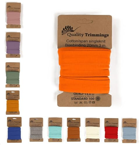 Die Stofftante Jersey Schrägband | vorgefalztes, elastisches Einfassband | aus Baumwoll-Jersey | Coupons á 3 Meter x 20mm (orange 340)