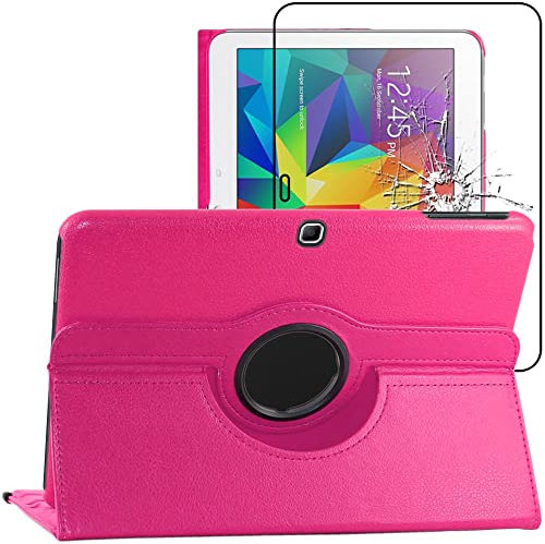 ebestStar - Funda para Samsung Galaxy Tab 4 10.1 SM-T530, T533 T531 T535, Carcasa Capa Giratoria, 360 Protectora, Cuero PU Soporte, Rosa + Cristal Templado