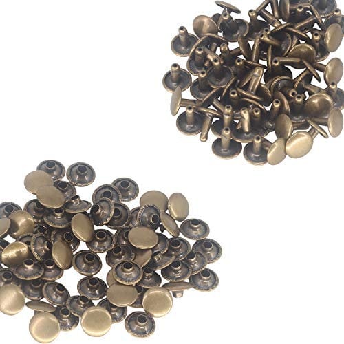 Trimming Shop 100 Juego Remaches de Cuero, 6mm Doble Tapa Remaches Tubular Metal Tuercas para Bricolaje Artesanía en Piel, Bolso,Correas, Bolsos, Bolsas, Zapatos, Reparación Ropa,Bronce