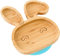bamboo bamboo Plato para Bebé y Niño, Plato de Succión para Alimentación y Destete, Plato de Bambú Conejo con Succión Segura, para Bebés desde 6 Meses (Azul)