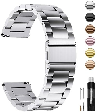 Fullmosa Edelstahlarmband 18mm für Uhr,Smart Watch Metall Uhrenarmbänder mit Schnellverschluss geeignet für Damen&Herren,18mm Silber