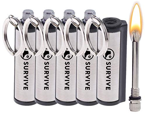 SURVIVE Permanente Streichhölzer, das ewige Feuerzeug, Notfall-Zündzünder-Set, Metall-Schlüsselanhänger, unbegrenzt wasserfester Stab, 5er-Pack
