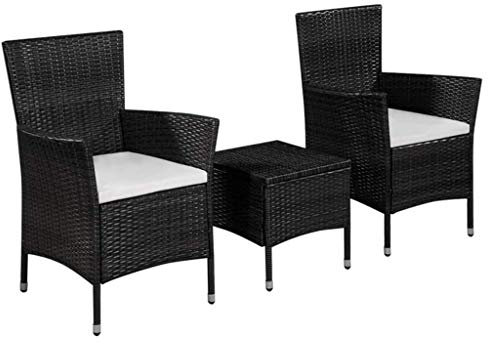 Festnight- Garten Bistro-Set aus Poly-Rattan | 3-teilige Bistroset Bistrotisch Bistrostühle | Gartenm?bel Besteht aus 1 Couchtisch und 2 Stühle