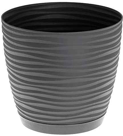 KORAD 3D Sahara Indoor Outdoor Plant Pots with Saucer. Plastic Modern Decorative Planter with Drainage Holes. Available in 7 Sizes and 8 Colours (H 5.5 in (14 cm)- D 5.9 in (15 cm), Dark Grey)