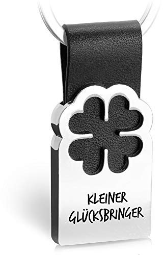 FABACH Kleeblatt Glücksbringer Schlüsselanhänger mit Gravur aus Leder - Viel Erfolg Prüfung - Viel Glück Abitur - Gute Reise - Glück Anhänger als Abschiedsgeschenk - Kleiner Glücksbringer