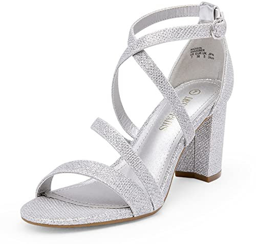 DREAM PAIRS Women's Ankle Strap Dress Heeled Sandals for Low Chunky Block Heels Madison,Size 7.5,Silver/Glitter,Madison
