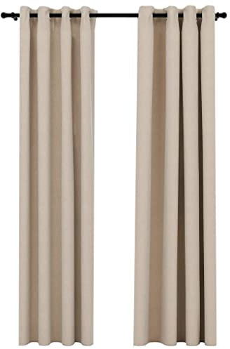 vidaXL 2X Verdunkelungsvorhang mit Ösen Leinenoptik Verdunkelungsvorhang Kräuselband Thermo Gardine Blickdicht Vorhänge Beige 140x245cm
