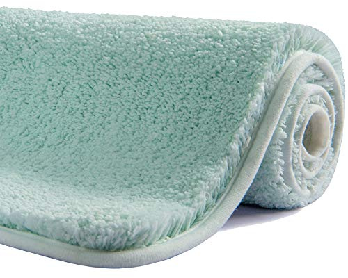 SFLXO 120cm x 70cm Non Slip Bath Mat Machine Washable Durable Soft Fluffy Microfiber Bathroom Mat Water Absorbent Bath Rug Duck Egg Blue