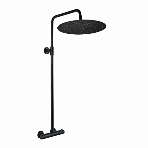 ENKI SH0223 Dune 400mm Thermostatic 2 Outlet Shower System, Black, Rainfall | Rainfall Shower Head, Handset & Hose, Shower Mixer Set, Bathroom