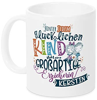 GRAZDesign Tasse Erzieherin Abschied mit Namen, Dankeschön, Kindergarten, Motiv mit Spruch, personalisiert Keramik, 330ml