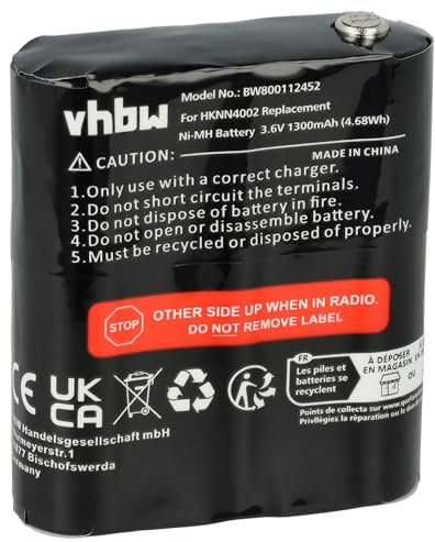 vhbw Battery Replacement for Motorola 4002A, 56315, FRS-4002A, HKNN4002A, HKNN4002B, HKNW4002A for Radio, Walkie-Talkie (1300mAh, 3.6V, NiMH)