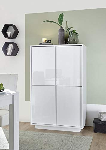 Web Convenienza Madia Verticale con 4 Sportelli Credenza Contenitore Collezione Ice per Soggiorno Cucina Ingresso Sala da Pranzo Bianco Laccato Lucido