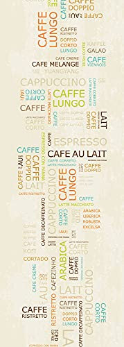 A.S. Création Fototapete Küche Beige | Orange Coffee Time Wohnzimmertapete 1.00 m x 2.80 m Beige Orange Grün, Blau