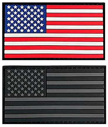 2 Stück taktische US-Flagge mit amerikanischer Flagge, komplett schwarz, dunkel gedämpft, PVC-Gummiverschluss (Farbe + Grau)