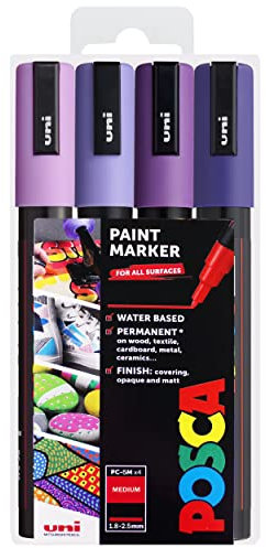 POSCA - PC-5M - Paint Marker Art Pens - 1.8-2.5mm - Purple Tones Set of 4 in Wallet
