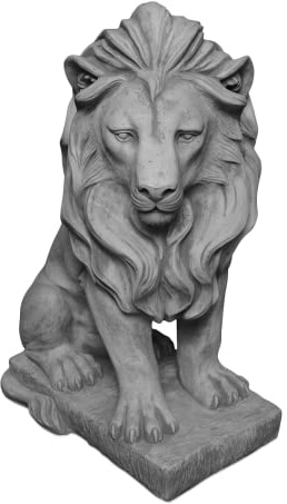 gartendekoparadies.de King Löwe Steinfigur aus Steinguss, H. 62 cm, 63 kg | Grau, Frostsicher für Außenbereich
