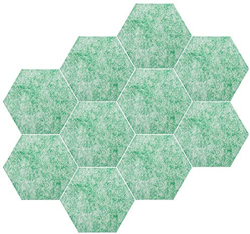 Set of 10 Hexagon Felt Pinboard Tiles + 50 Push Pins, 5.9 x 7 x 0.43 inch - Notice Memo Bulletin Boards with Push Pins for Home Decor and Office, Decorative Pinboard for Kids