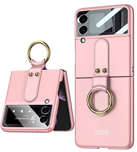 COQUE Cover per Galaxy Z Flip 4, custodia sottile integrata con supporto ad anello, cover pieghevole per Samsung Galaxy Z Flip 4 5G-Rosa
